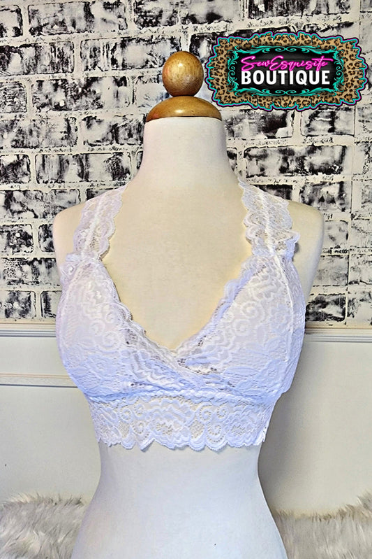 White WOMEN'S LACE PADDED BRALETTE