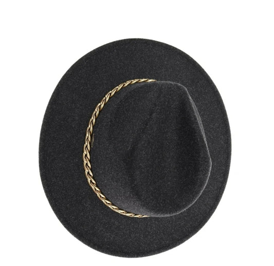 Heather Black Chain Trim Panama HAT