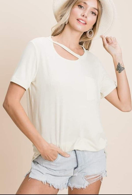 Cream Ripped Solid Tee